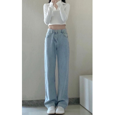 批发新款浅蓝色直筒牛仔裤<b class='q'>女</b>春秋季高腰显瘦夏款阔腿宽松百搭垂感裤子