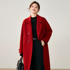 批发红色毛呢大衣女中长款本命年秋冬2026新款高端<b class='q'>西装</b>领呢子外套