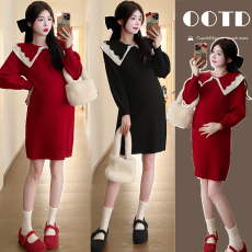 批发实拍孕妇新款秋冬装毛衣<b class='q'>连衣裙</b>圣诞<b class='q'>娃娃</b>领双层领网红外出裙子