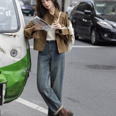 韩版复古工装立领夹克外套女秋季新款机车风宽松休闲短款夹克上衣