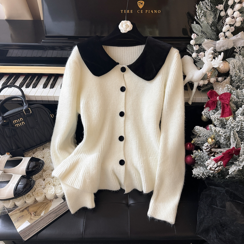 Fransk high-end dukkekrave cardigan sweater til kvinder i efterår vinter, vinter ny stil sød og blid_voghion.com