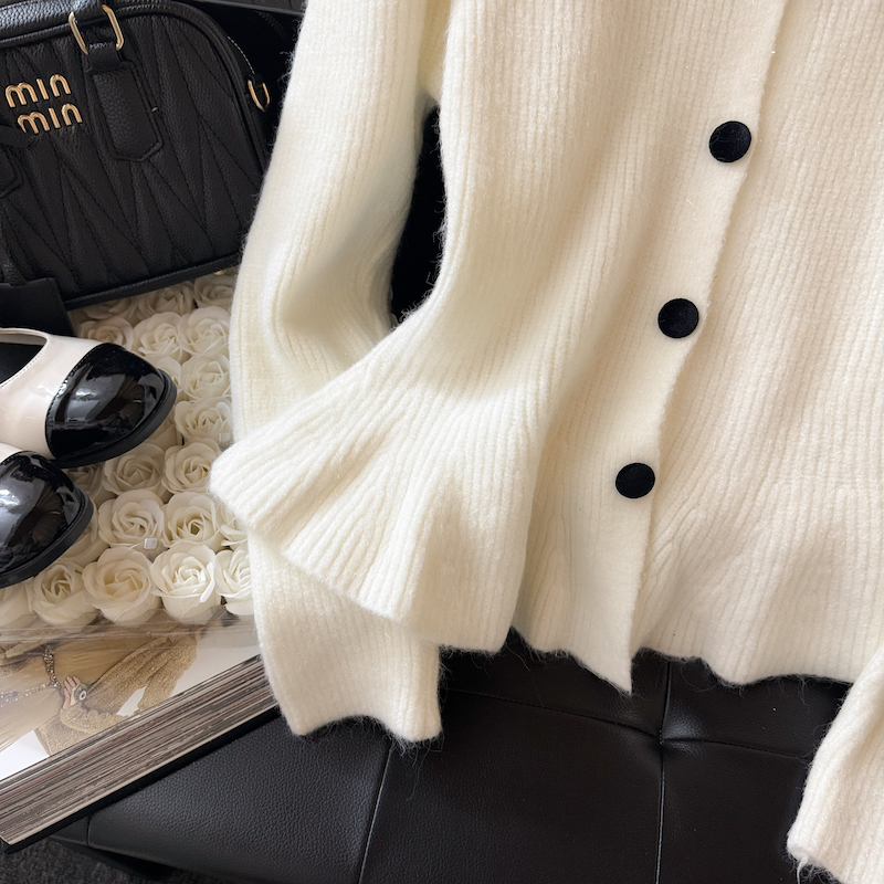 Fransk high-end dukkekrave cardigan sweater til kvinder i efterår vinter, vinter ny stil sød og blid_voghion.com