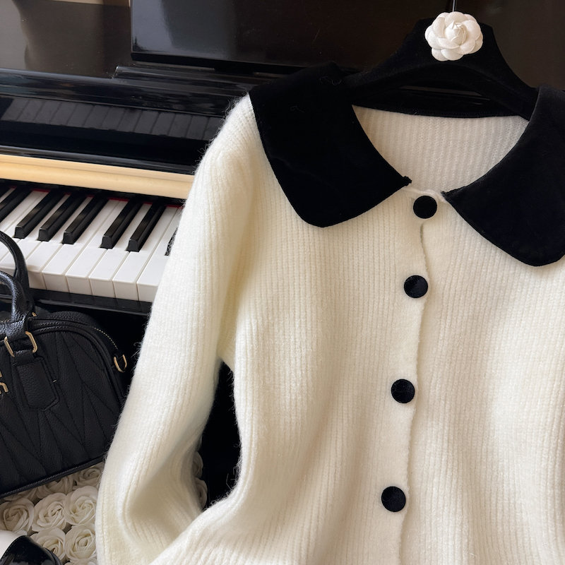 Fransk high-end dukkekrave cardigan sweater til kvinder i efterår vinter, vinter ny stil sød og blid_voghion.com