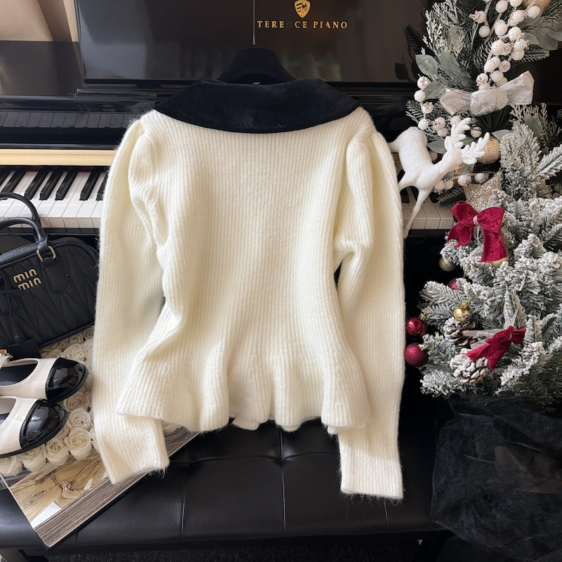 Fransk high-end dukkekrave cardigan sweater til kvinder i efterår vinter, vinter ny stil sød og blid_voghion.com
