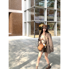 批发实拍实价 咖色气质学院风设计感套装女夹棉呢<b class='q'>西装外套</b>减龄半身裙