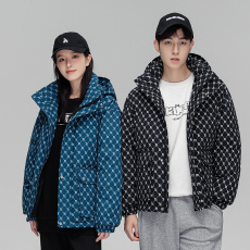 批发冬季白鸭绒新款男装<b class='q'>韩</b>版印花保暖时尚百搭防寒连帽情侣款羽绒外套