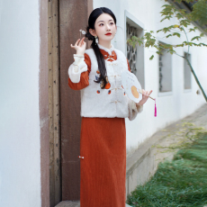 批发冬季旗袍2025新款秋冬长袖加厚保暖马甲套装可爱拜年服女大人唐装
