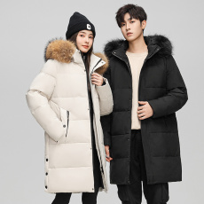 批发冬季高品质白鸭绒新款男装<b class='q'>韩</b>版保暖时尚百搭防寒连帽毛领羽绒外套