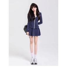 批发休闲运动<b class='q'>套装</b><b class='q'>女</b>甜辣妹修身连帽开衫外套春季半身裙两件套