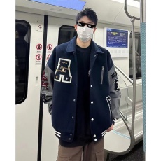批发现货 美式复古刺绣字母PU皮棒球服外套男春秋宽松设计感小众上衣