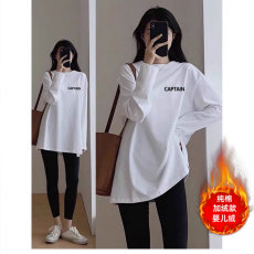 批发官图宽松百搭男友风加绒<b class='q'>长袖</b><b class='q'>T</b><b class='q'>恤</b>女秋冬休闲简约中性套头圆领上衣