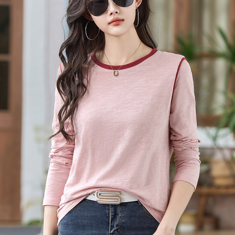 MY17124# 竹节棉长袖t恤宽松休闲显瘦大码女装纯棉打底衫上衣女女裝貨...