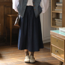 批发在仓实拍 秋冬新款<b class='q'>复古</b>文艺显瘦牛仔伞裙女