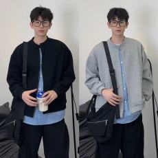 批发原版1：1 春秋新款韩系条纹假两件开衫卫衣男士高级休闲长袖外套