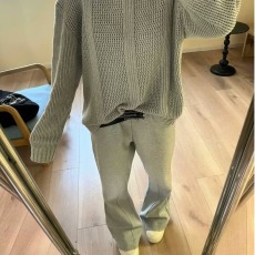 批发新款浅灰色重磅微喇卫裤男春秋季弯刀裤子休闲运动直筒裤