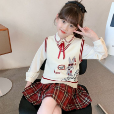 批发女童毛衣<b class='q'>马甲</b>秋装新款洋气漫画<b class='q'>儿童</b>装<b class='q'>背心</b><b class='q'>马夹</b>大童外穿针织衫上衣