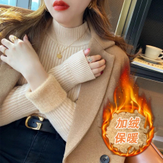 批发抖音天猫质量加绒毛衣女冬加厚一体绒内搭半高领打底高级感上衣