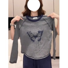 批发大码女装复古插肩长袖t恤打底衫秋季新款胖MM设计感时尚显瘦上衣