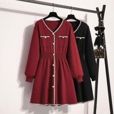 批发实拍大码女装2025秋冬款小香风针织连衣裙女气质名媛风复古A字裙