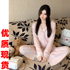 批发famouswang2024年秋季新款气质<b class='q'>天鹅</b>绒粉色温柔休闲套装