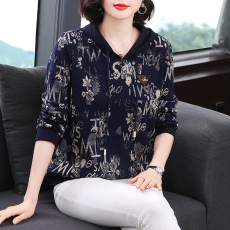 批发印花连帽长袖卫衣女春秋外套2026款休闲宽松中年女士百搭上衣