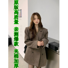 批发高质量夹棉加厚新款秋冬高级感毛呢小个子西装式大衣中<b class='q'>长款</b>外套