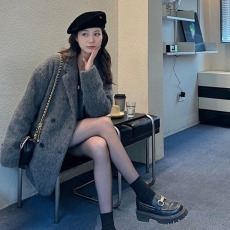 批发灰色长毛绒西装呢子大衣女秋冬季新款毛呢外套高级感小个子韩系潮