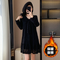 批发大码女装2026冬新款胖mm蕾丝加绒加厚减龄蝴蝶结打底<b class='q'>连衣裙</b>