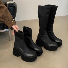 批发9cm厚底高跟弹力瘦瘦靴<b class='q'>女</b>英伦风辣妹洋气高筒袜靴百搭松糕短靴子