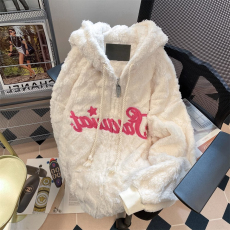 批发原版高街oversize羊羔绒外套女2025秋冬国潮奶呼呼加厚连帽棉服潮
