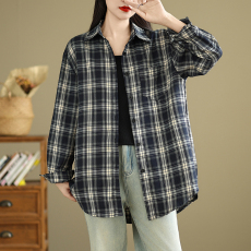 批发实拍中长款格子衬衫女秋季新品百<b class='q'>搭</b><b class='q'>长袖</b>衬衣休闲<b class='q'>开衫</b>薄外套上衣
