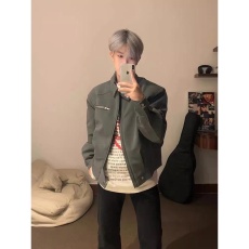 批发垫肩 cleanfit翻领外套男冬季潮牌简约美式复古宽松百搭飞行夹克