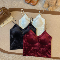 批发实拍大码秋冬复古国风丝绒吊带背心免穿<b class='q'>文胸</b>带垫内衣内搭v领打底