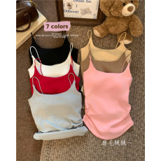 批发实拍不减~秋冬磨毛保暖吊带背心不规则褶皱设计感打底上衣