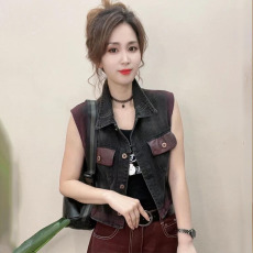 批发官图  高含棉2026春秋新款时尚<b class='q'>牛仔</b>无袖<b class='q'>马甲女</b>士印花百搭显瘦外套