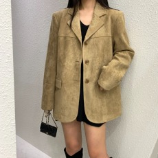 批发chic<b class='q'>韩国</b>秋冬美式复古咖色鹿皮绒西装外套美拉德长袖西服女