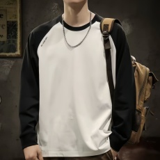 批发秋冬新款男士插肩袖卫衣重磅320G撞色上衣宽松打底衫情侣潮流圆领