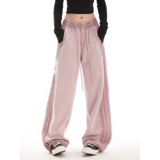 批发原版包边 条纹运动裤女秋季高街美式卫裤宽松直筒休闲裤子