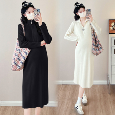 批发实拍新款孕妇宽松显瘦针织气质潮妈占领时尚百搭连衣裙