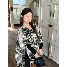 批发实价实拍 复古水墨画双面斗蓬披肩外套<b class='q'>宽松</b>流苏围巾保暖上衣外搭