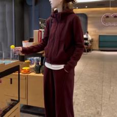 批发2024冬季新款时尚酒红色休闲套装