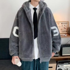 批发正羊羔绒夹棉 连帽棉衣男拼色新款秋冬季羊羔绒外套青少年棉袄