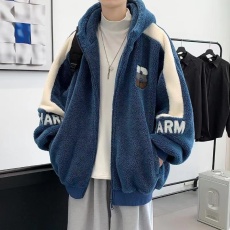 批发正羊羔绒夹棉 青少年羊羔毛绒外套男款冬季厚连帽保暖学生棉衣服