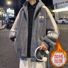 批发正羊羔绒夹棉 羊羔毛绒开衫外套男秋冬上衣2024设计感小众潮牌