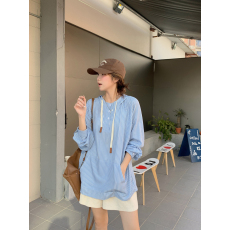 批发实价韩版复古竖条纹抽绳连帽<b class='q'>衬衫</b>女2026百搭<b class='q'>休闲</b>宽松长袖上衣外套