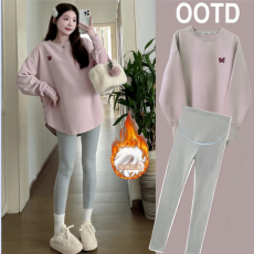 批发实拍2025<b class='q'>秋</b>冬新款孕妇加绒加厚T恤卫衣孕妇打底大码M--3XL