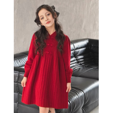 批发女童新年衣服红色喜庆连衣裙秋冬款2024新款儿童旗袍公主裙拜年服