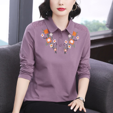 批发<b class='q'>妈妈装</b>2026春季新款长袖女士刺绣T恤高级感小众设计宽松上衣