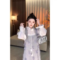 批发法式甜美风<b class='q'>套装</b>女宽松衬衫立体花朵背带连衣裙两件套秋季新款女装