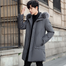 批发冬季白鸭绒新款男装<b class='q'>韩</b>版保暖时尚百搭防寒连帽毛领羽绒外套